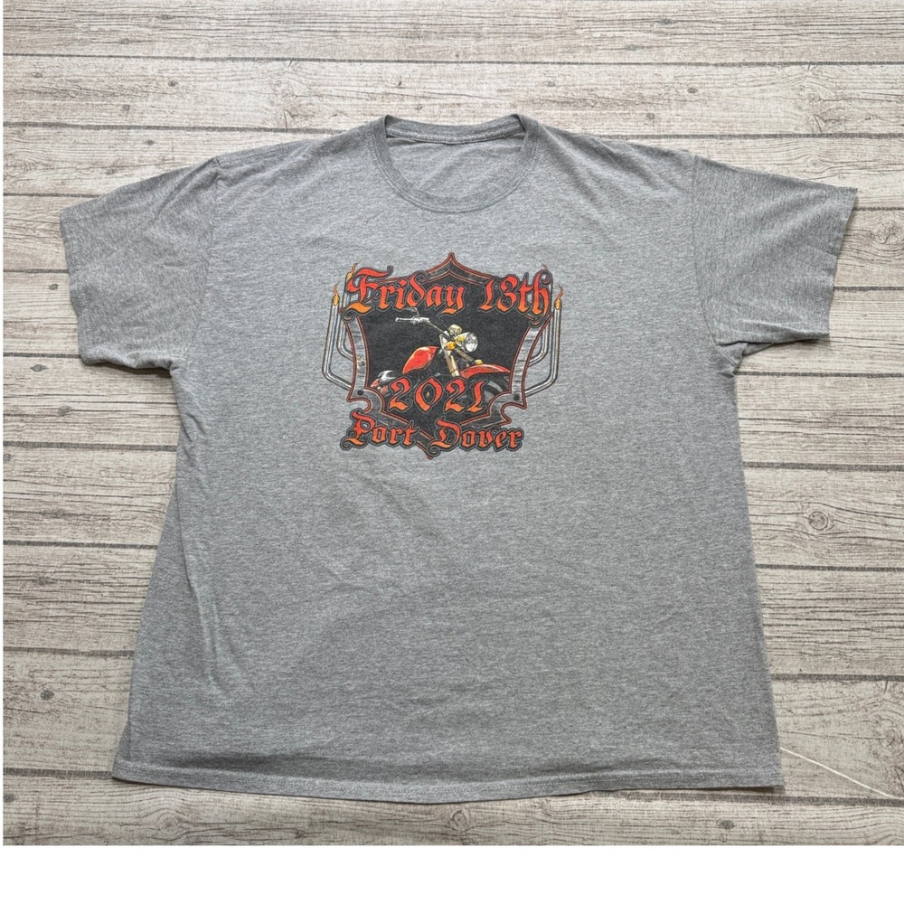 Friday 13th T-Shirt Mens XL Gray Short Sleeve Boxy Double Sided Biker Port Dover